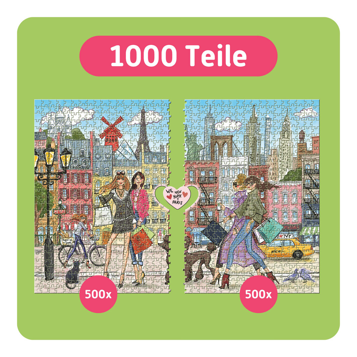 Puzzle Paris x New York| 1000 Teile | Für Zwei