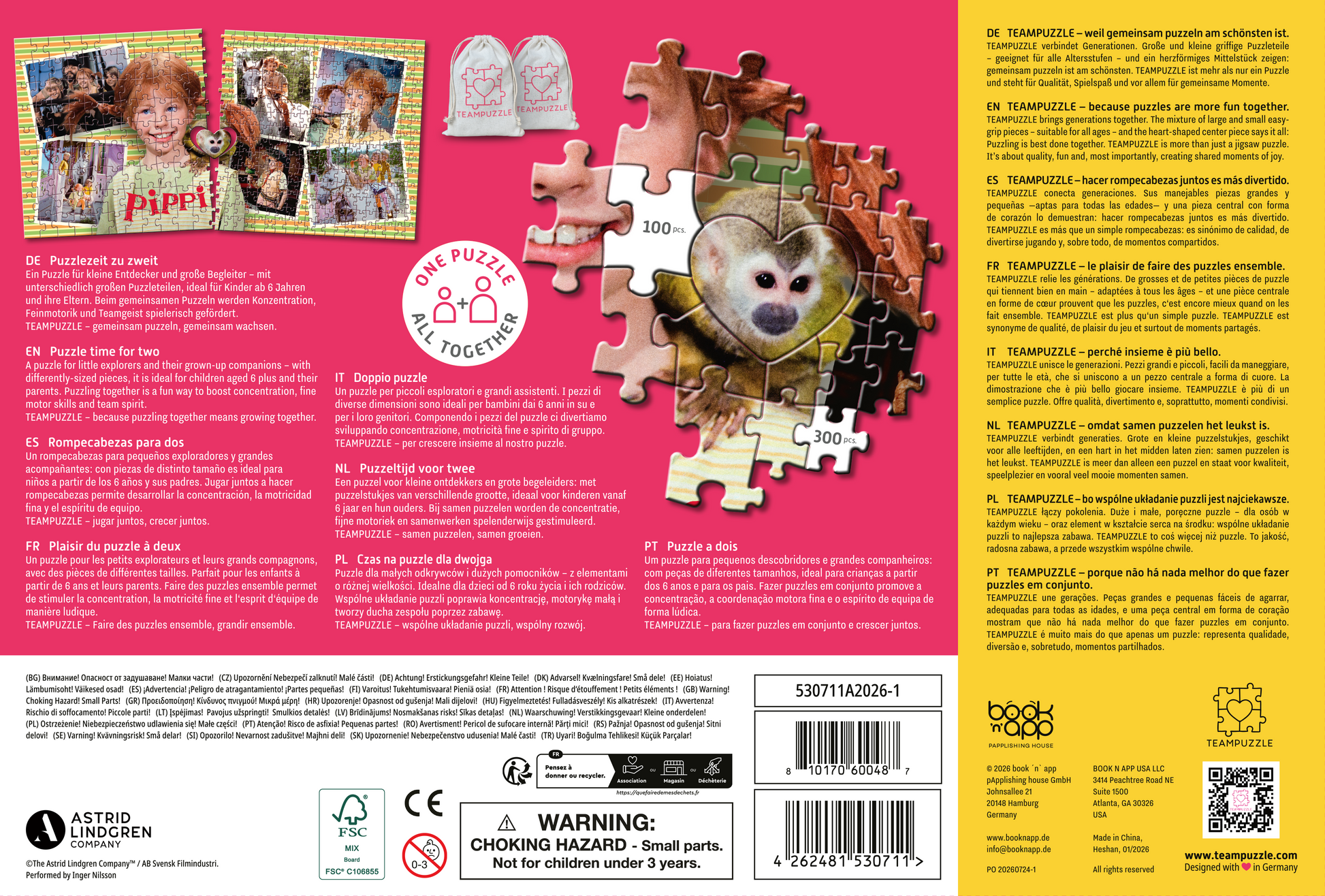 Rückseite des Puzzlekartons mit Beschreibungen, Sicherheitshinweisen und weiteren Informationen