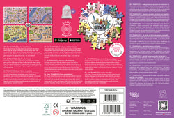 Rückseite des Puzzlekartons mit Beschreibungen, Sicherheitshinweisen und weiteren Informationen