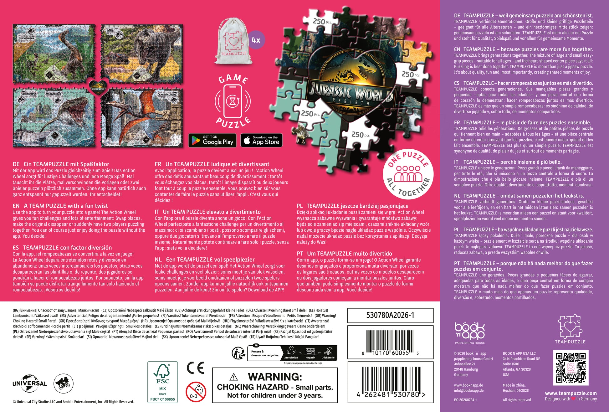 Rückseite des Puzzlekartons mit Beschreibungen, Sicherheitshinweisen und weiteren Informationen