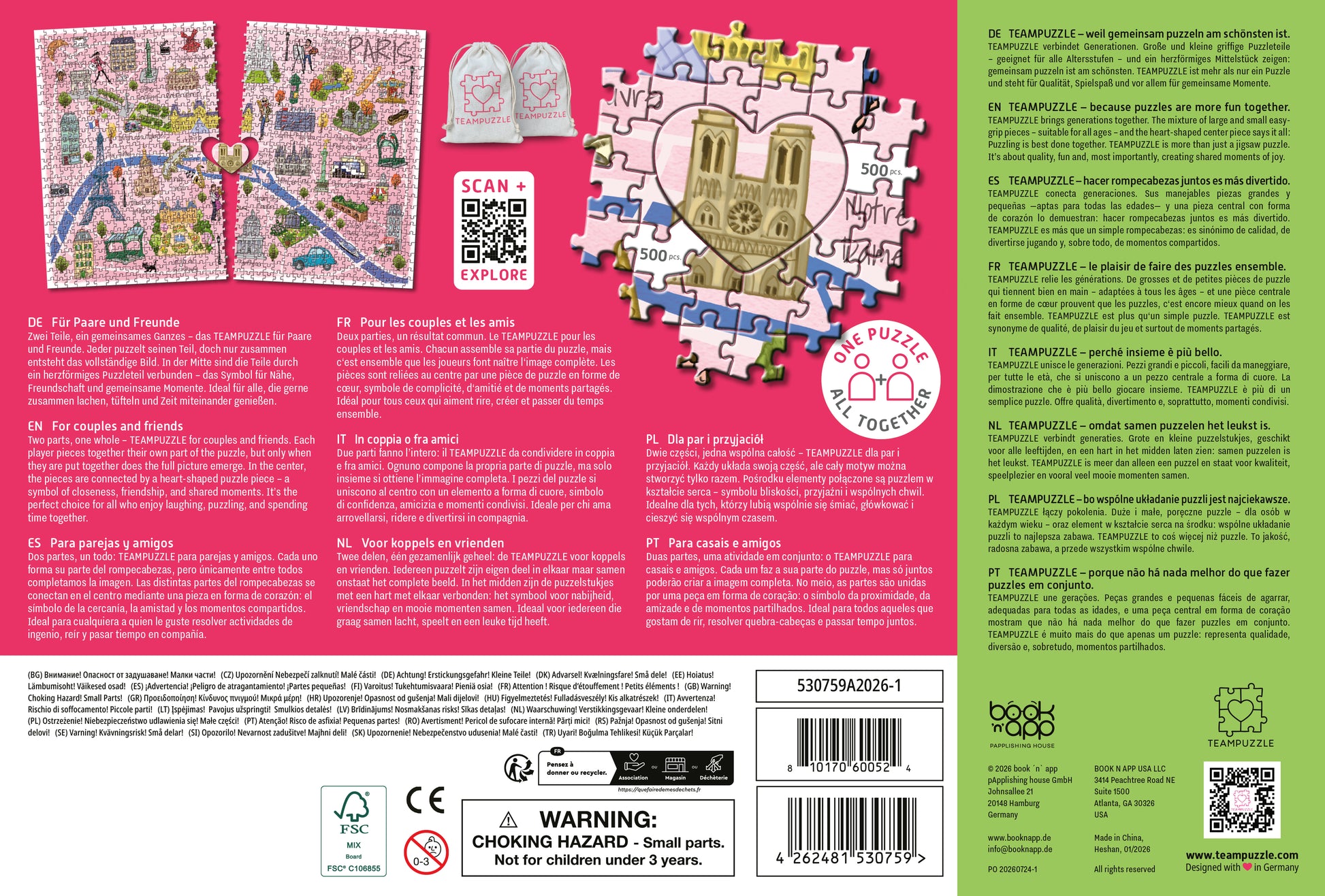 Rückseite des Puzzlekartons mit Beschreibungen, Sicherheitshinweisen und weiteren Informationen